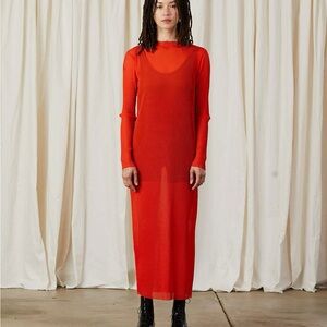 Ali Golden Pleater Mesh Dress in Poppy Size Large